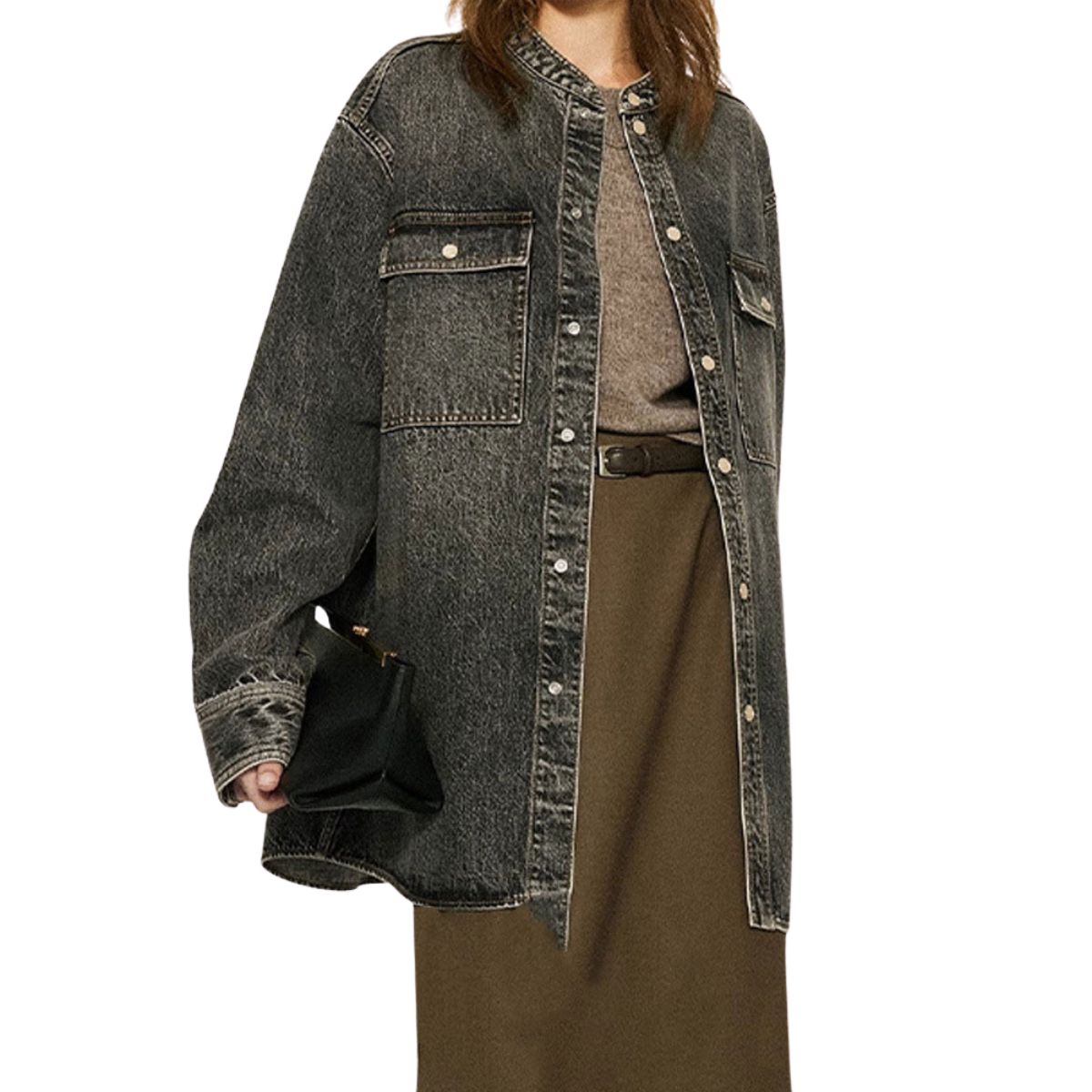 Vestido midi vaquero sin mangas con botones y aberturas en la parte delantera