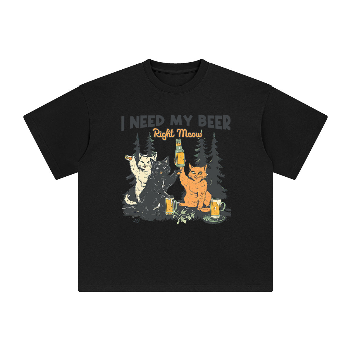 I Need My Beer Right Meow Graphic Tee-INNBLAC Fashion Apparel