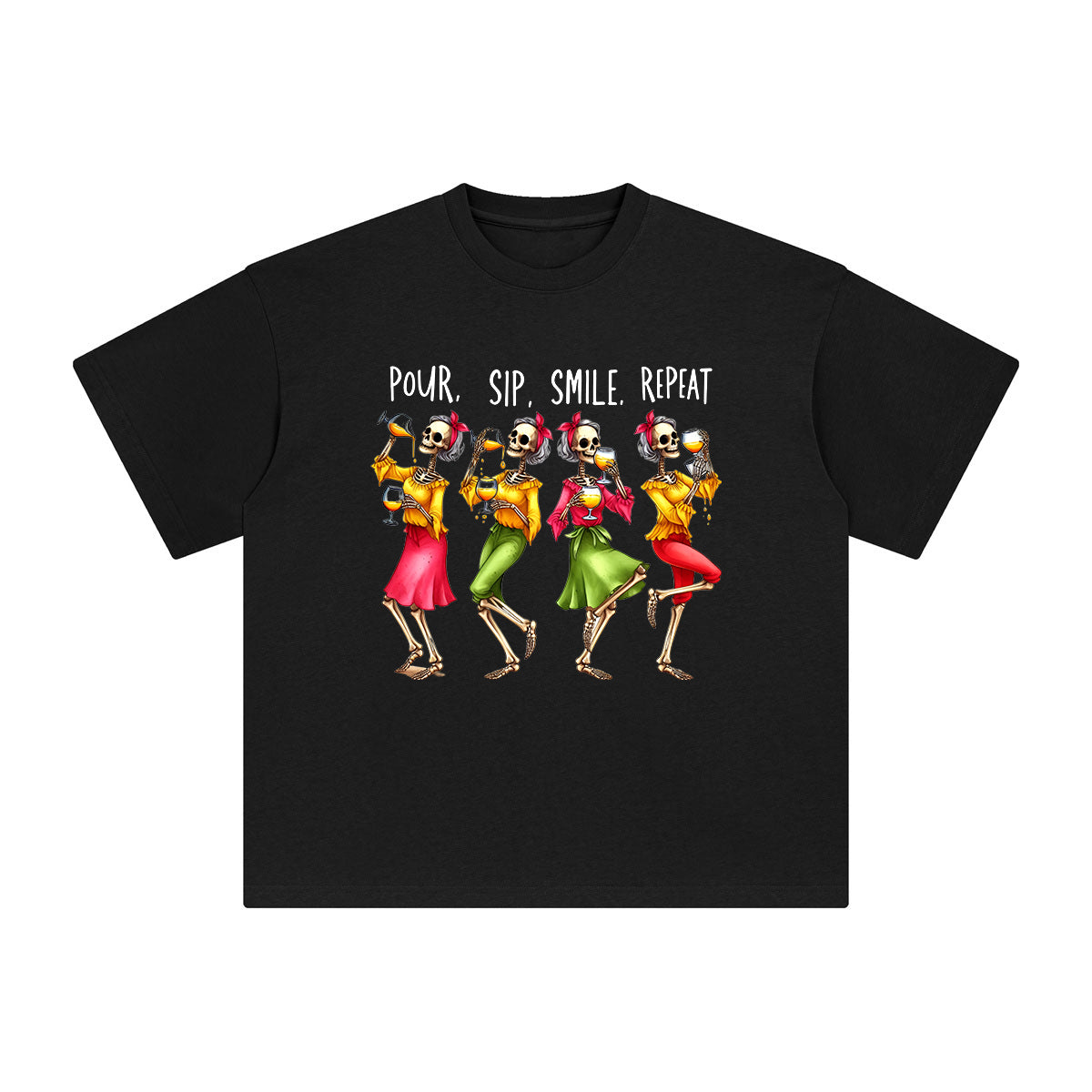 Skeleton Women Drinking Graphic Tee-INNBLAC Fashion Apparel
