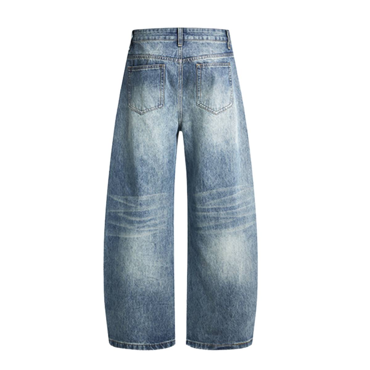 Vintage Whiskered Gradient Washed High Waist Barrel Wide Leg Denim Jeans