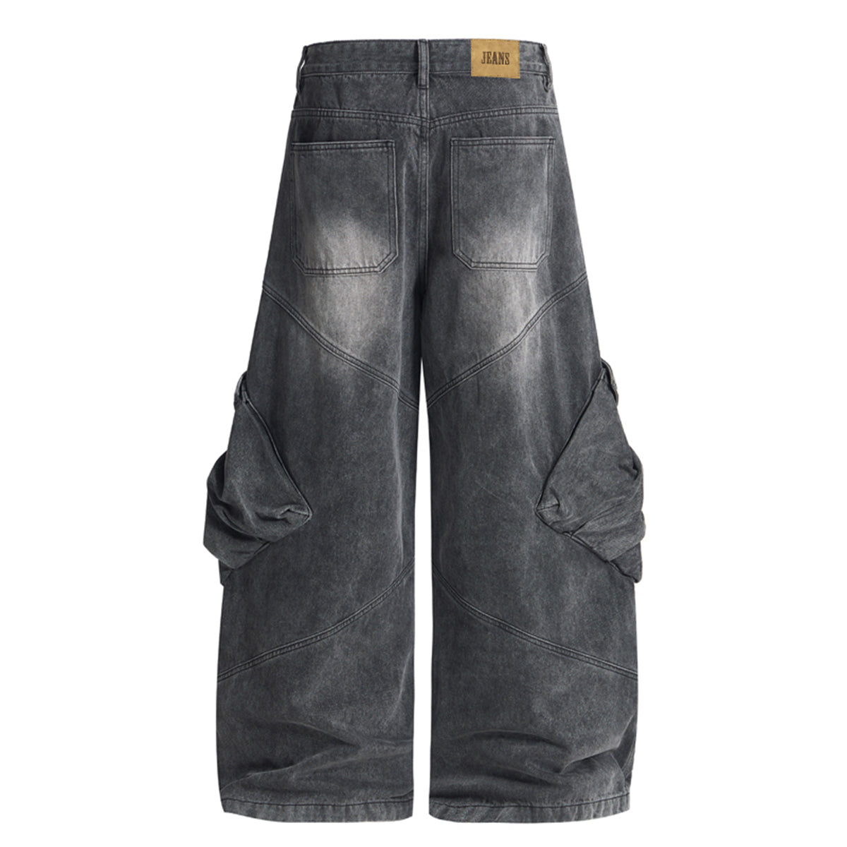 Cargo Wide Leg Distressed Wash Denim Jeans