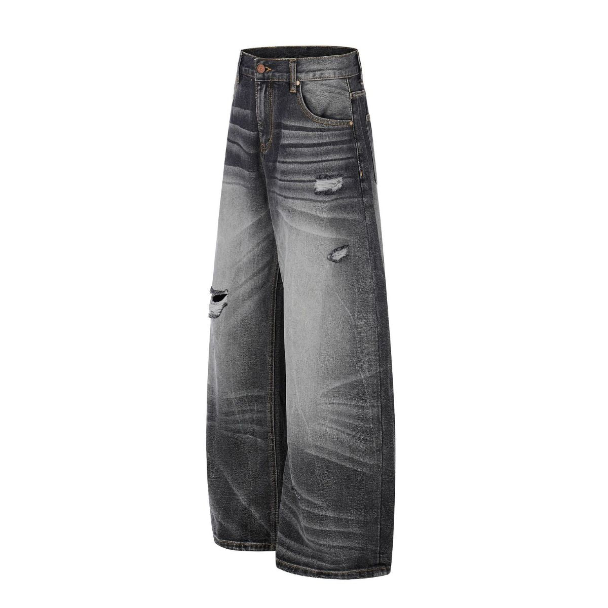 Vintage Washed Barrel Leg Distressed Jeans