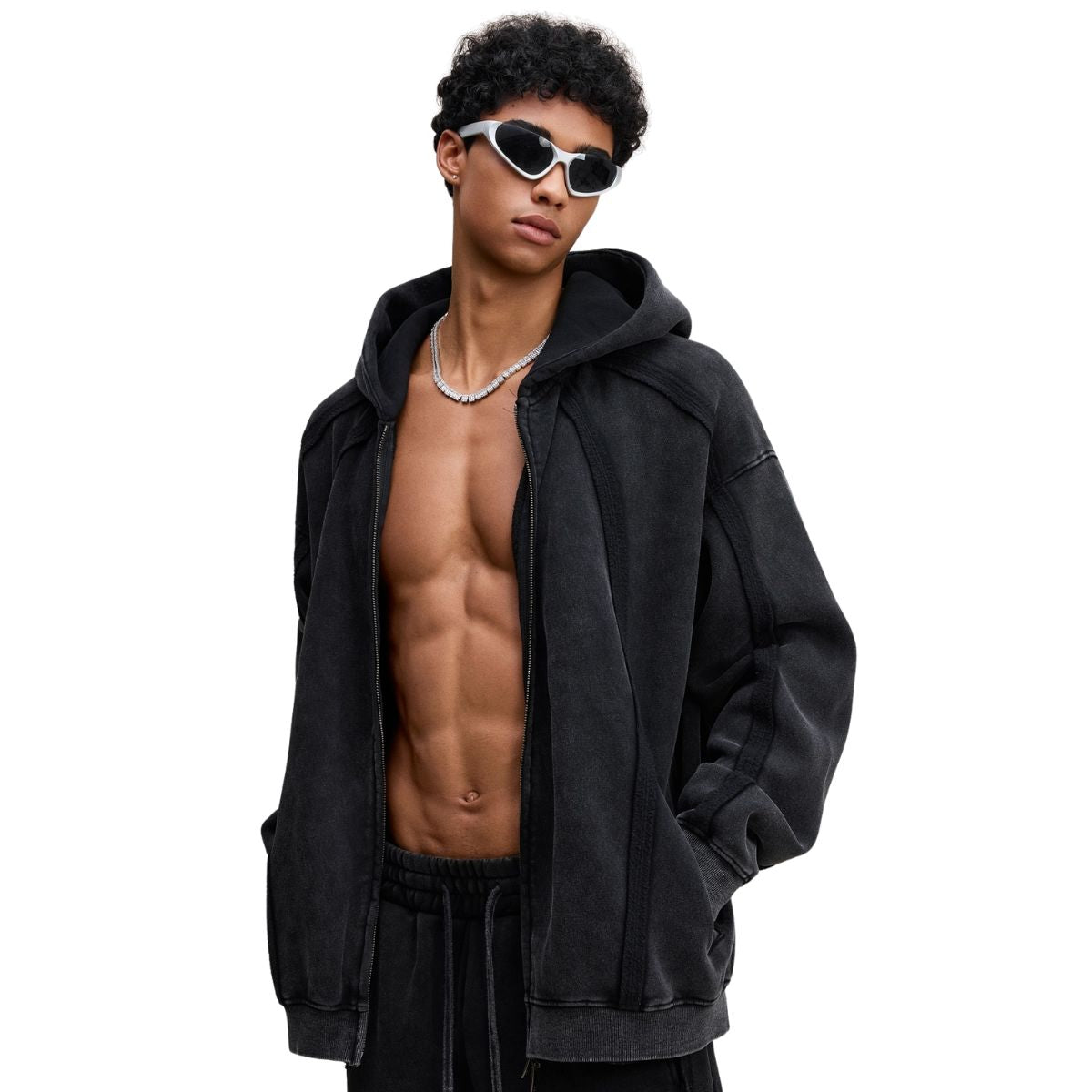 Double Slider Fleece Deconstructed Hoodie