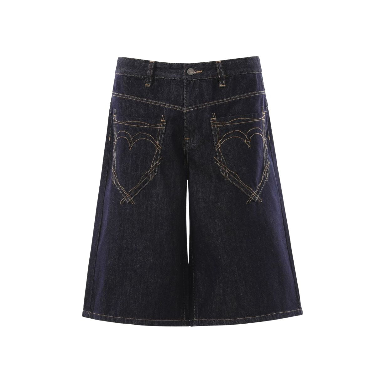 Raw Indigo Embroidered Pocket Denim Bermuda Shorts