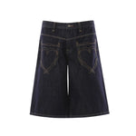 Raw Indigo Embroidered Pocket Denim Bermuda Shorts