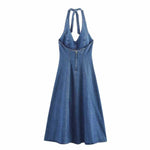 Self-Tied Halter Neck Denim Maxi Dress