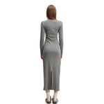 Slim Fit Long Sleeves Ribbed Midi Dress