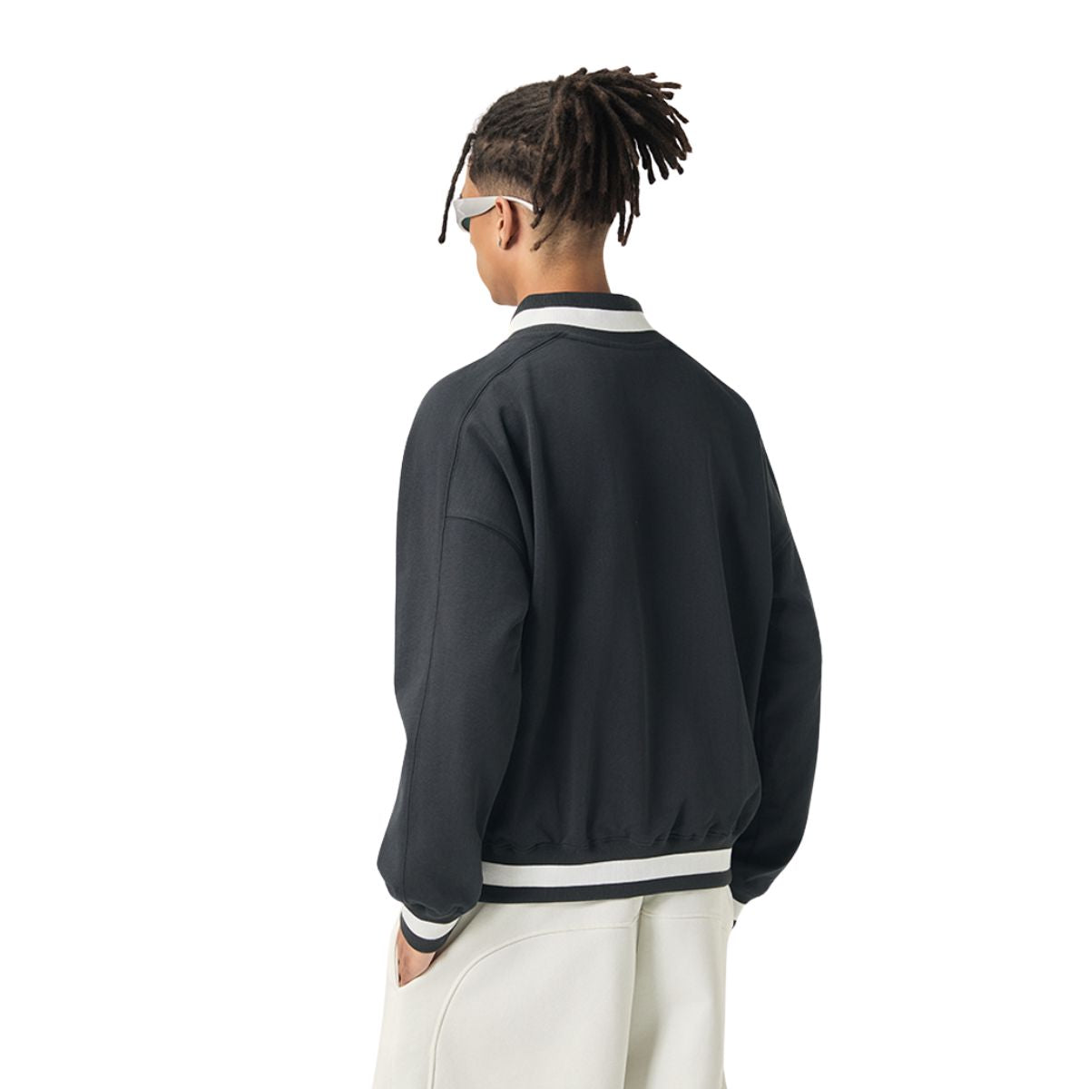 Contrast Trim V-Neck Pullover Sweatshirt