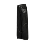 Men's Embroidered Denim Wide Leg Pants Street Vibe Unique Pockets