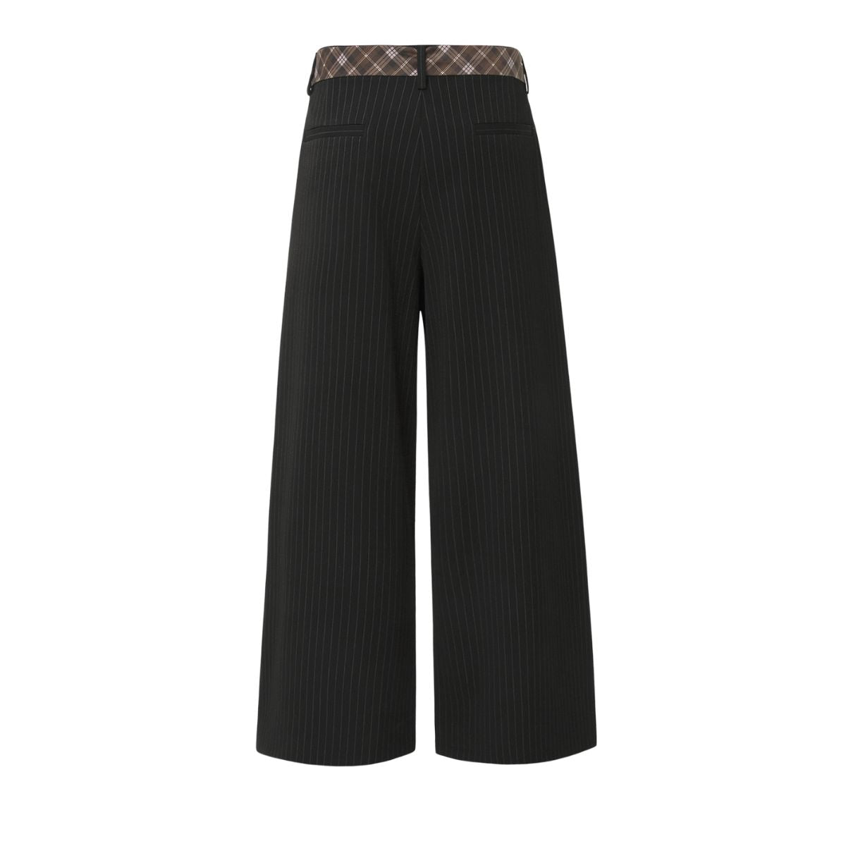 Washed Stripe Plaid Belt Relaxed Pants