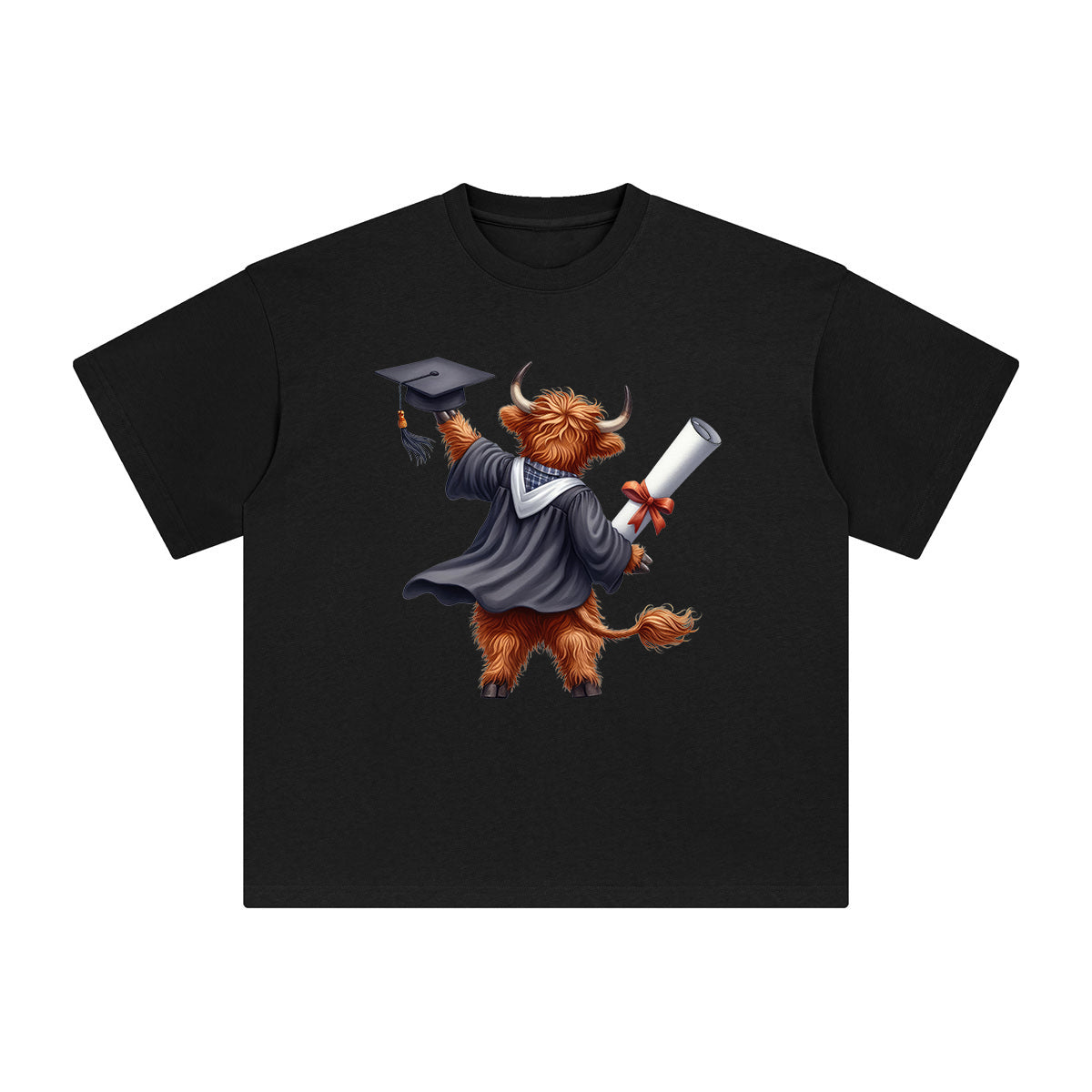 Graduation Highland Cow Graphic Tee-INNBLAC Fashion Apparel