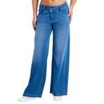 Women High Waist Wide Leg Whisker Spray Wash High Stretch Denim Pants