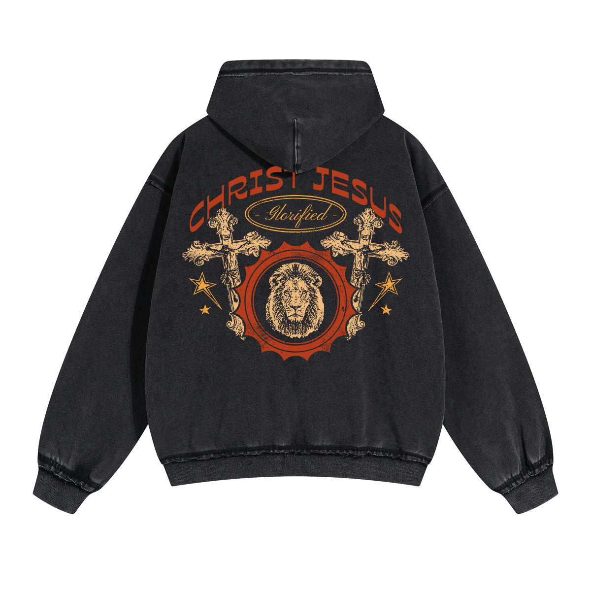 Christ Jesus Glorified Christian Graphic Washed Hoodie-INNBLAC Fashion Apparel