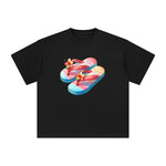 Flower Beach Slippers Comic Graphic Tee-INNBLAC Fashion Apparel