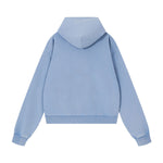 French Terry Washed Distressed Double‑Zip Hoodie