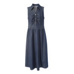 Button Front Denim Sleeveless Midi Shirt Dress