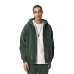 Stone Wash Zip-Front Fleece Hoodie