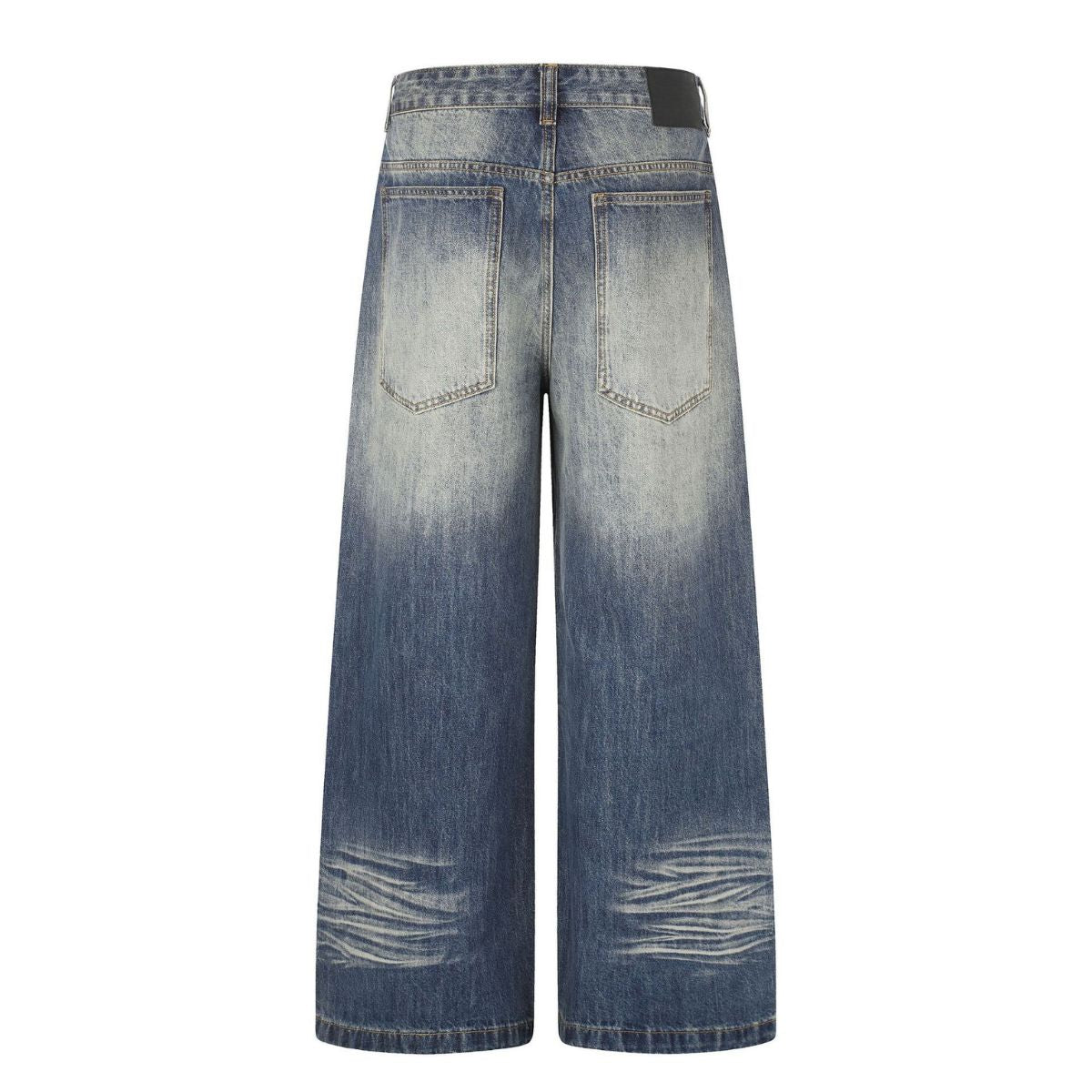 Washed Whiskering Wide Leg Vintage Denim Jeans