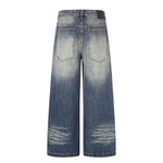 Washed Whiskering Wide Leg Vintage Denim Jeans