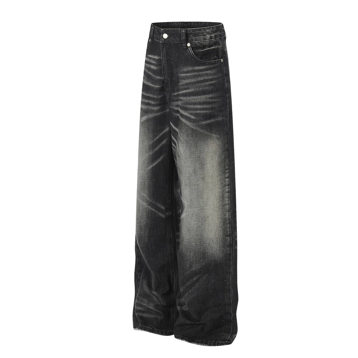 Gradient Cat Whisker Heavy-Wash Baggy Wide-Leg Jeans