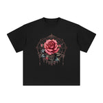 Gothic Spiderweb & Red Rose Graphic Tee-INNBLAC Fashion Apparel