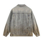 Unisex Retro Street style Distressed Washed Blue&yellow Mud-dyed Denim Jacket