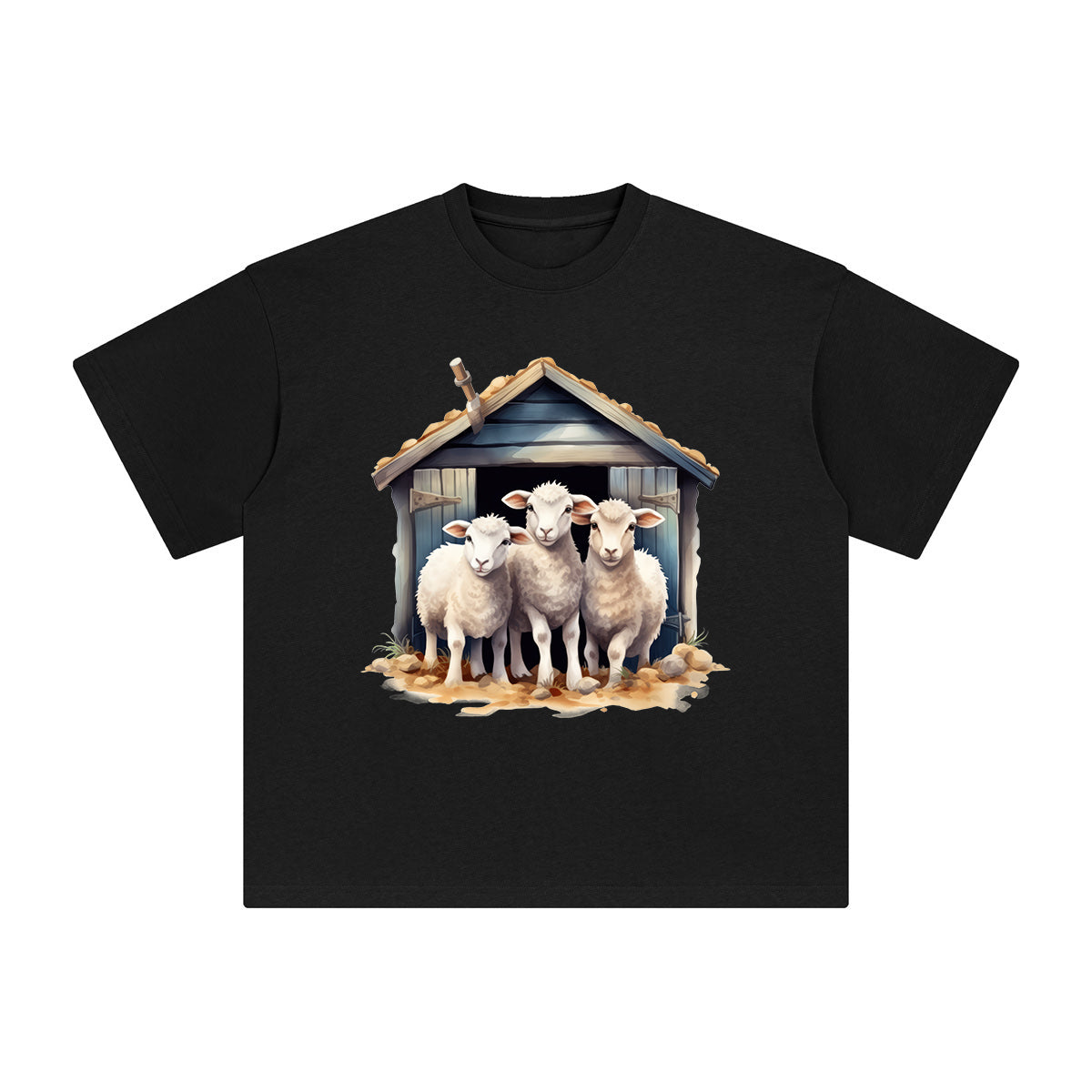 Three Sheep In Small House Graphic Tee-INNBLAC Fashion Apparel