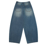 Vintage Wash Faux Layered Baggy Curved Leg Denim Jeans