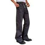 Button Fly Relaxed Straight Leg Raw Denim Jeans