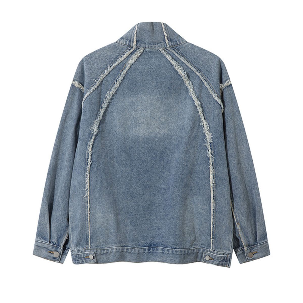 Oversized Stand-up Collar Washed Distressed Denim Jacket