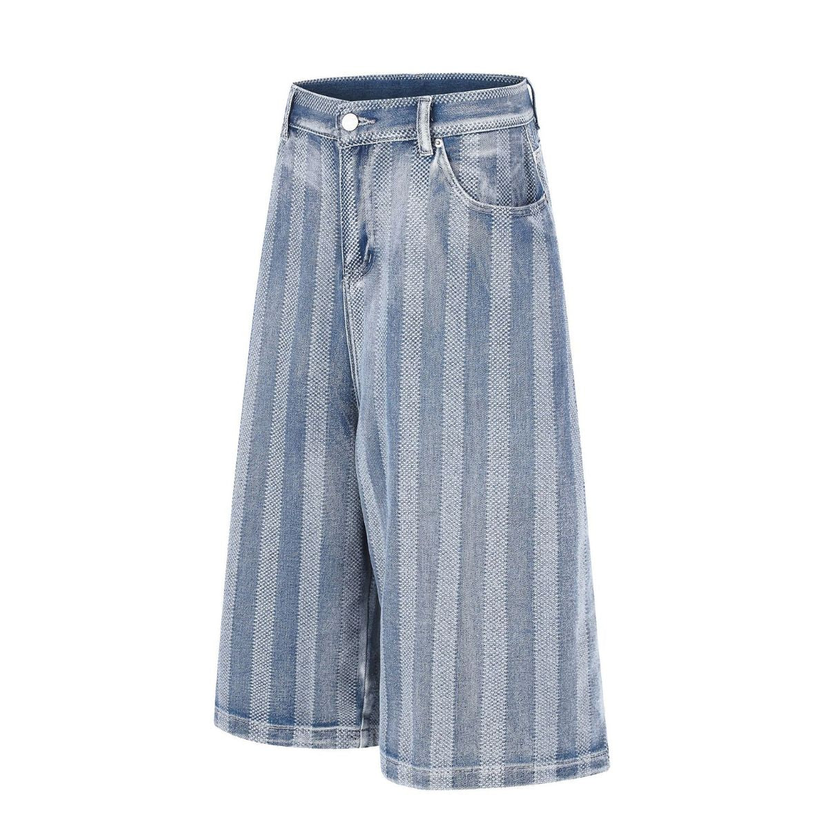 Vintage Washed Striped Denim Bermuda Shorts