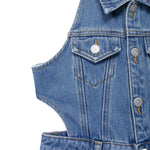 Falda vaquera con bordado de perlas y lavado vintage