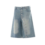 Vintage Washed Asymmetrical Button Denim Bermuda Shorts