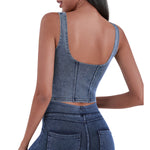 Knit Denim Corset Crop Fitted Tank