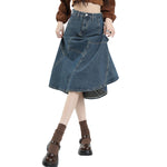High-Rise Denim Midi Flounce Skirt