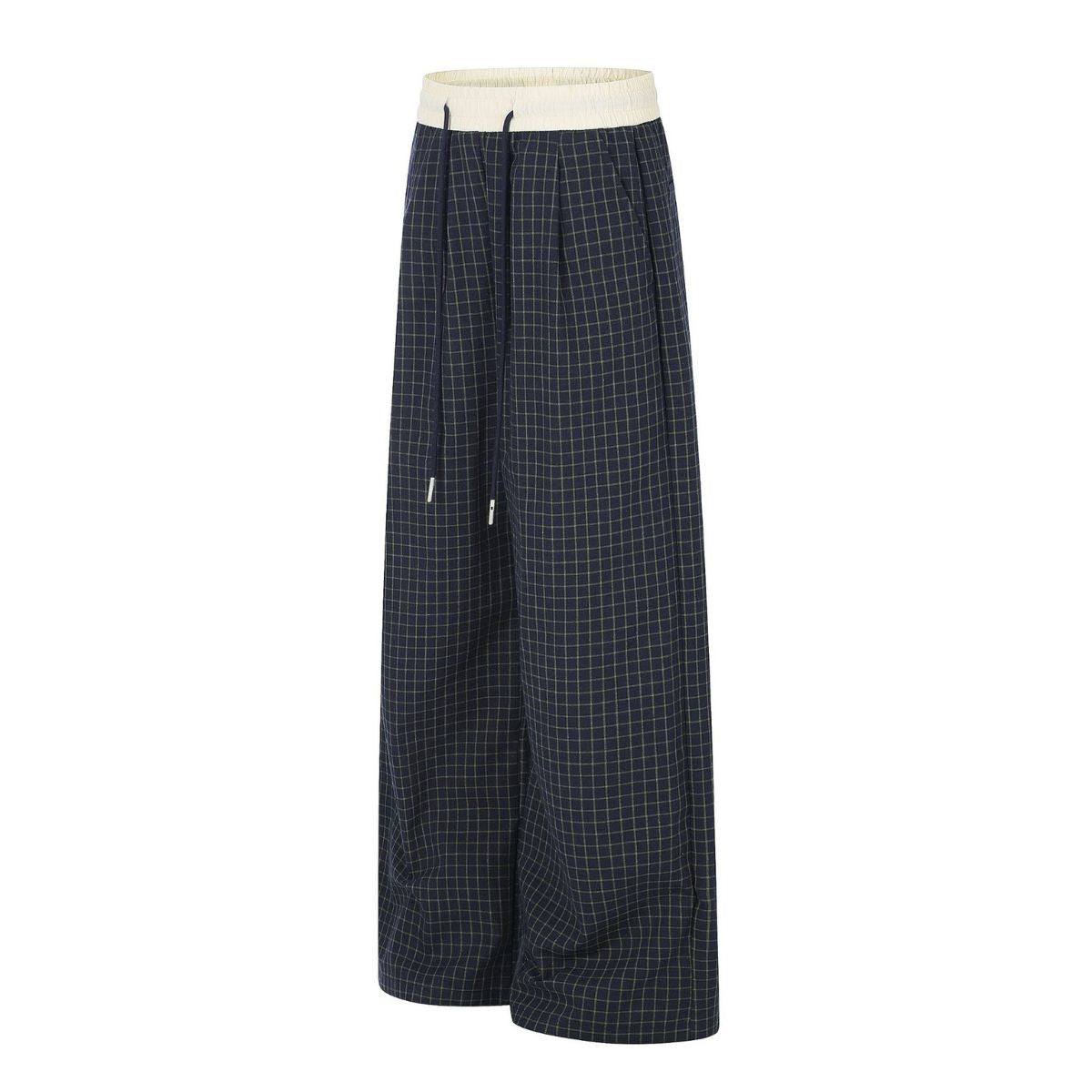 Vintage Plaid Panel Wide-Leg Trousers