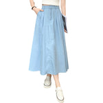 Lightweight Denim Midi Pleated Skirt