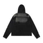 Unisex Retro Distressed Ripped Washed Denim Jacket with Hood