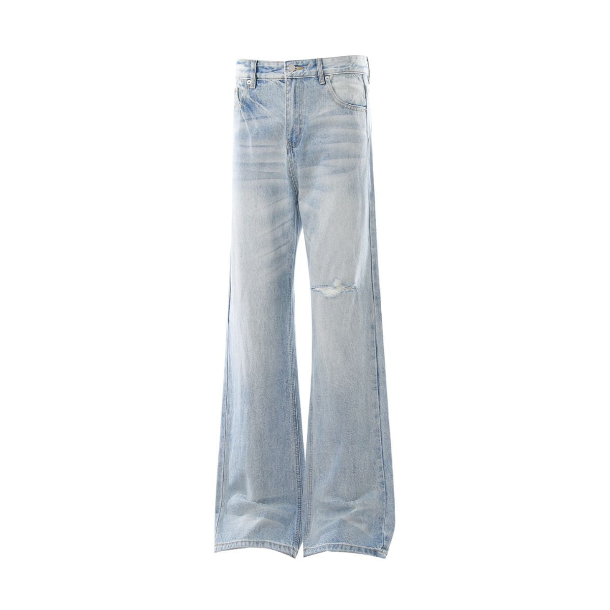 Vintage Washed Light Blue Whiskered Slim Flare Jeans