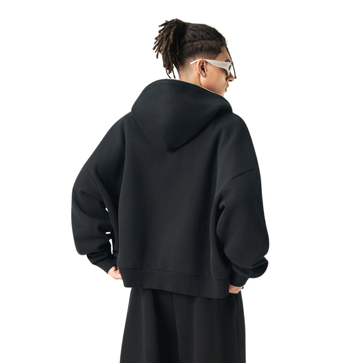 Full Zip-Up Boxy Fit Fleece Hoodie