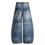 Wide Leg Vintage Washed Distressed Denim Pants