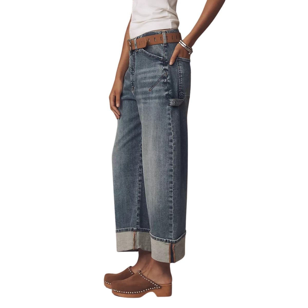 Women's Barrel Wide Leg Cuffed Jeans