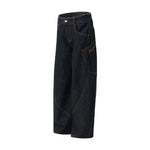 Men's Curved Crescent Denim Pants �Loose Wide-Leg Street Style