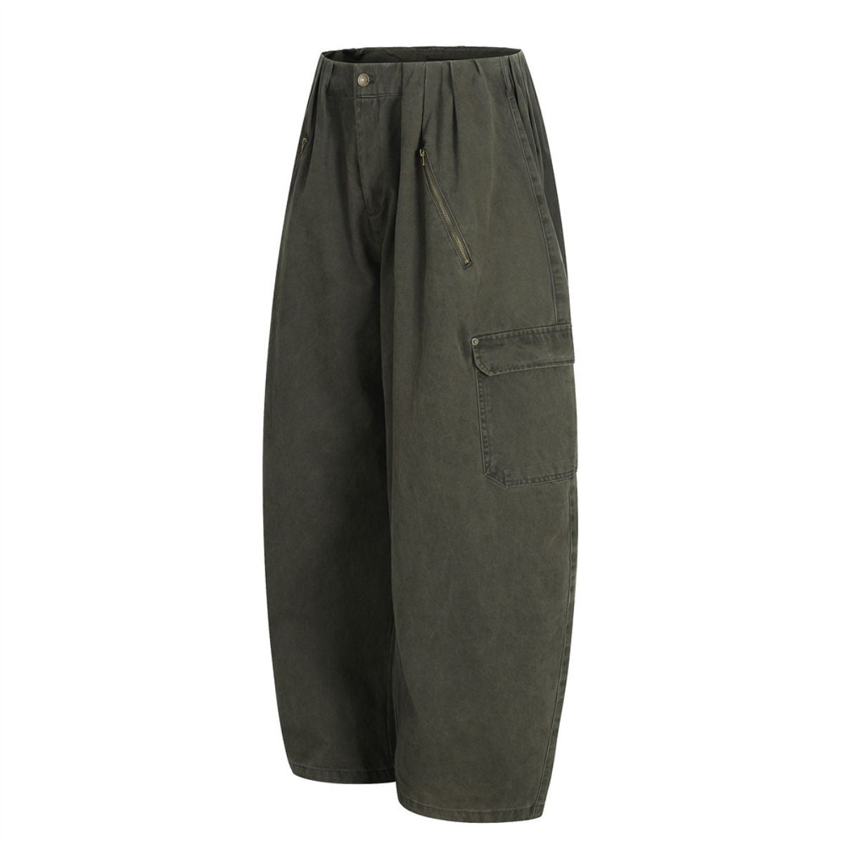 Men's Vintage Punk Cargo Pants �Wide-Leg, Zipper & Pockets