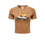 Retro Cars Graphic Crop Top-INNBLAC Fashion Apparel