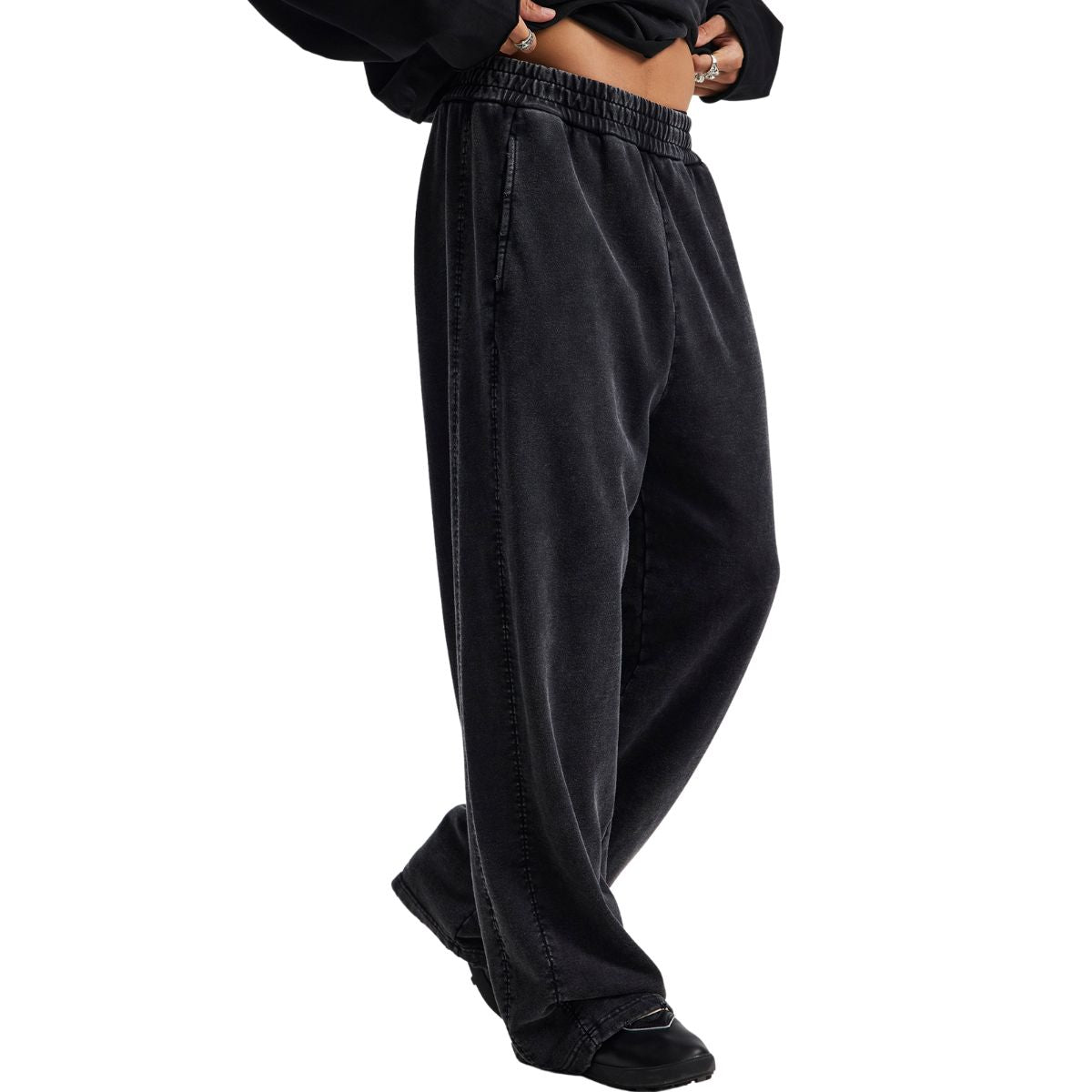 Stone-Wash Side Seam Distressed Sweatpants