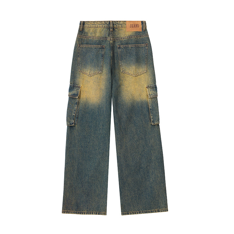 Muddy WashedVintage Washed Pleated Knee Cargo Jeans