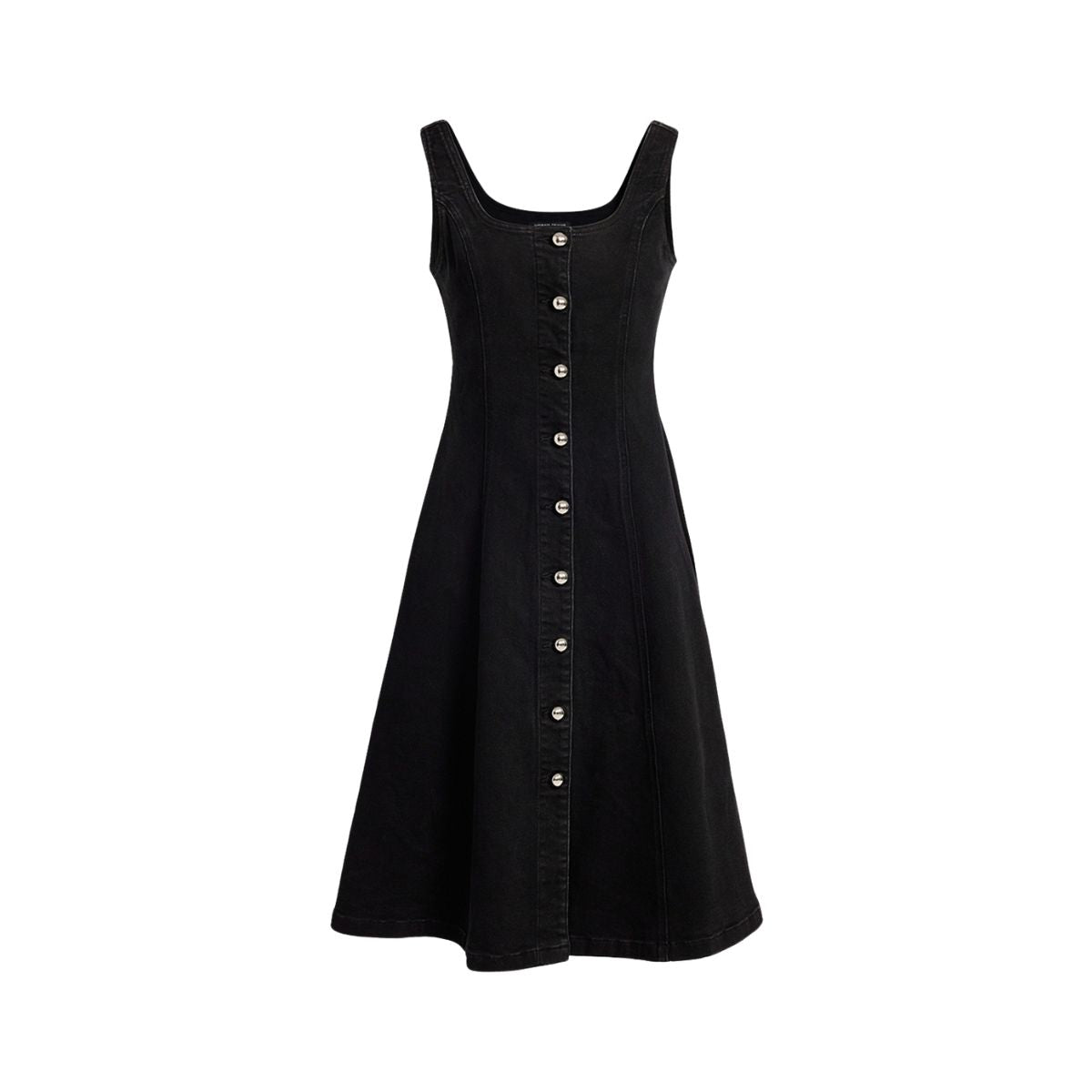 Black Button-Front Denim A-Line Dress