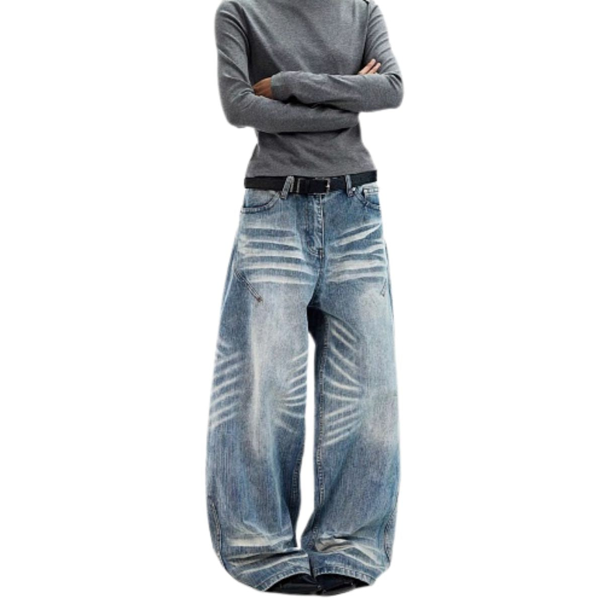 Vintage Slub Wash Curved Leg Denim Jeans