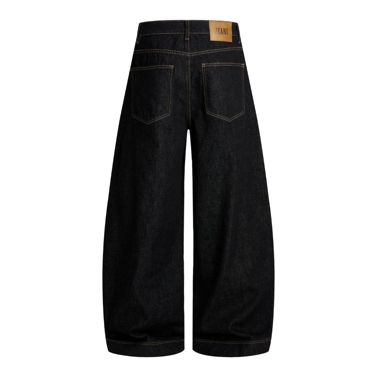 Raw Yellow-Stitch Wide-Leg Curved Baggy Denim Pants
